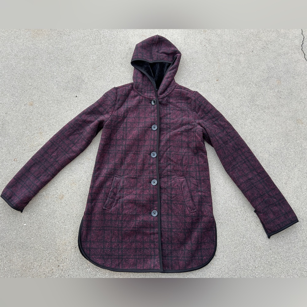 Ike Behar Women's Hooded Plaid Coat - Burgundy Size Small
